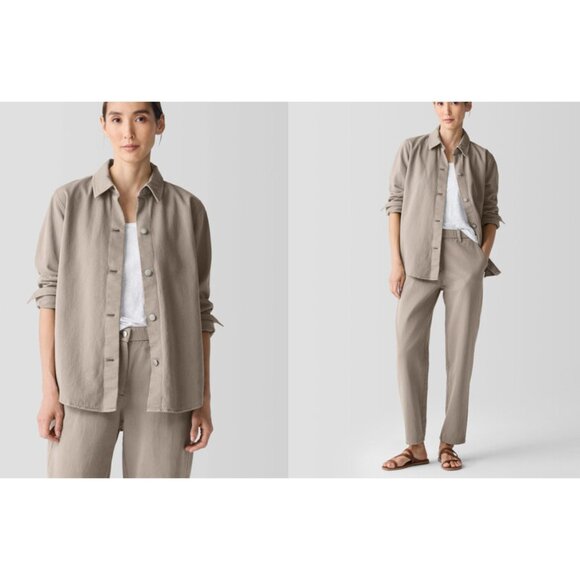 EILEEN FISHER Garment-Dyed cotton Utility Shirt Jacket sz S color reed NWOT $178 - Picture 1 of 7